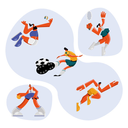group of five athletes practicing sports vector illustration designのイラスト素材