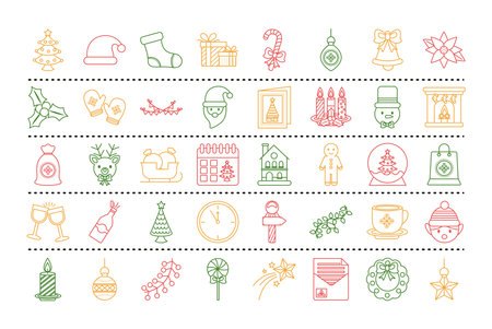 bundle of fourty merry christmas set line style icons vector illustration designのイラスト素材