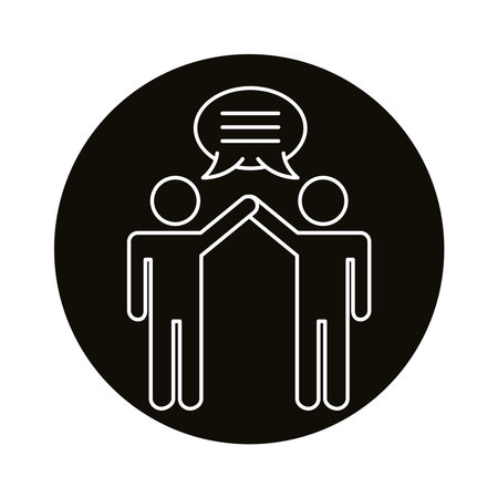 avatars couple coworking with speech bubble line style vector illustration designのイラスト素材