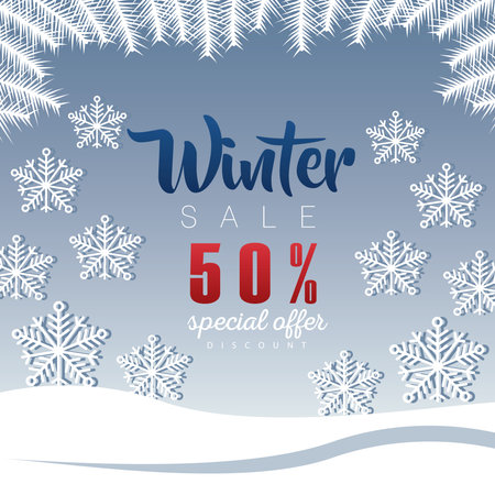 big winter sale poster with lettering and snowflakes vector illustration designのイラスト素材