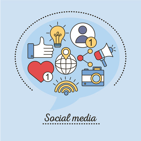 bundle of social media set line and fill style icons in blue background vector illustration designのイラスト素材