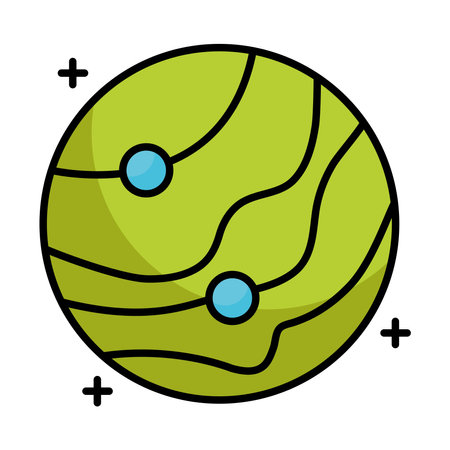 planet with two satellites orbiting line and fill style vector illustration designのイラスト素材