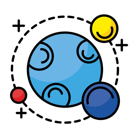 planet with three satellites orbiting around line and fill style icon vector illustration designのイラスト素材