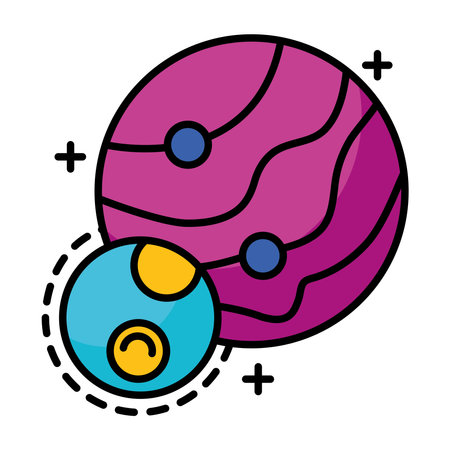 planets with two satellites orbiting line and fill style icon vector illustration designのイラスト素材