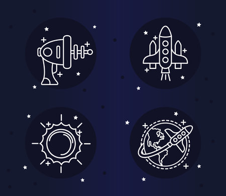 bundle of ten space set line style icons and lettering vector illustration designのイラスト素材
