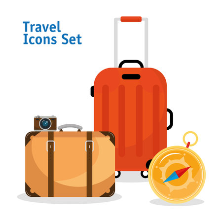 suitcases travel with compass icons vector illustration designのイラスト素材