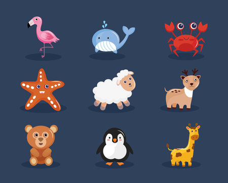bundle of nine cute animals   characters vector illustration designのイラスト素材