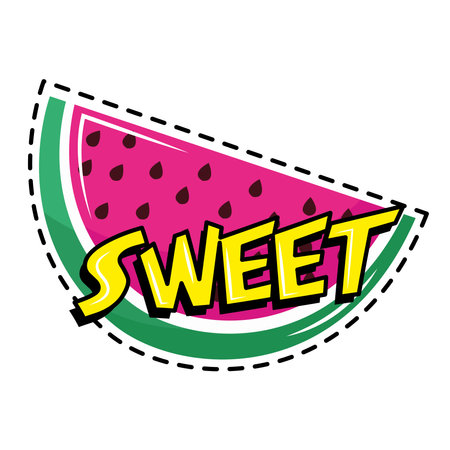 watermelon with sweet word pop art sticker icon vector illustration designのイラスト素材