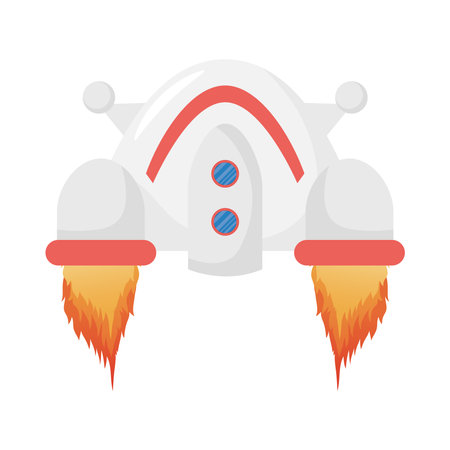 spaceship vehicle flying with jets of fire isolated style icon vector illustration designのイラスト素材