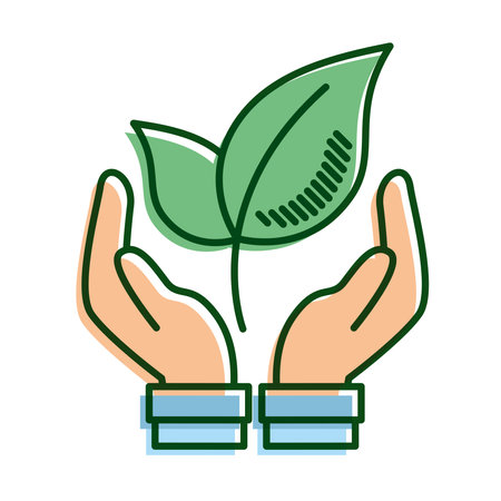 hands lifting leafs plant ecology line and fill icon vector illustration designのイラスト素材