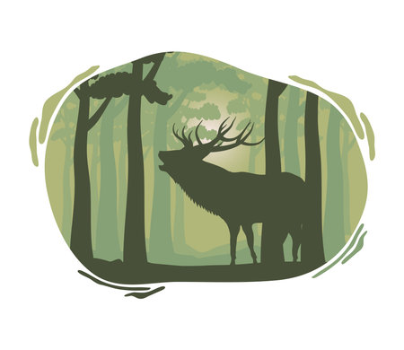 wild reindeer fauna silhouette scene vector illustration designのイラスト素材