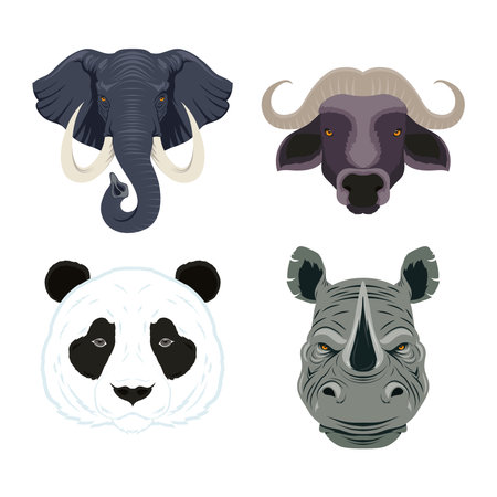 four wild animals heads fauna characters vector illustration designのイラスト素材