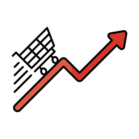 Digital marketing and cart on increase arrow design, ecommerce and shopping online theme Vector illustrationのイラスト素材