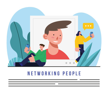 Networking people and man woman with smartphones design, Business communication and connection theme Vector illustrationのイラスト素材