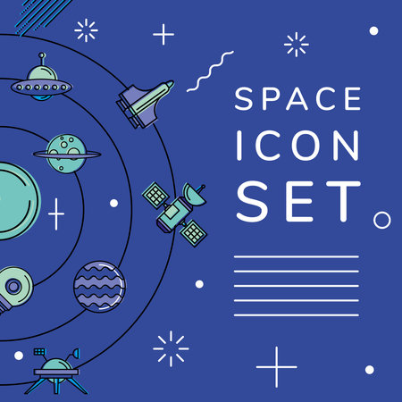 Space icon set in orbit of universe cosmos and futuristic theme Vector illustrationのイラスト素材
