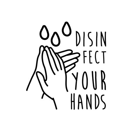 disinfect your hands lettering campaign hand made line style vector illustration designのイラスト素材