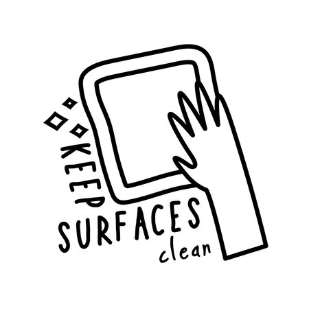 keep surfaces clean lettering campaign hand made line style vector illustration designのイラスト素材