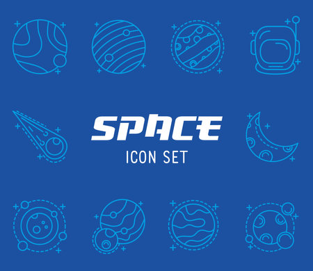 bundle of space set line style icons vector illustration designのイラスト素材