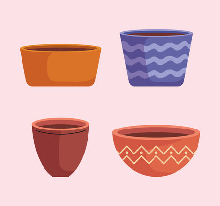 bundle of empty ceramics pots of garden vector illustration designのイラスト素材