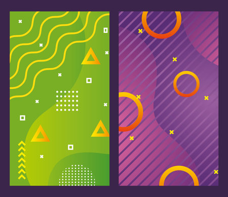 two set colors memphis abstract backgrounds vector illustration designのイラスト素材