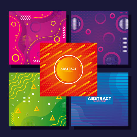 five set colors memphis abstract backgrounds vector illustration designのイラスト素材