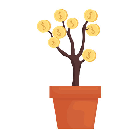 Coins plant pot of money financial business banking commerce and market theme Vector illustrationのイラスト素材