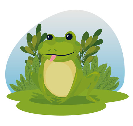 frog cartoon with leaves design, Animal zoo life nature and character theme Vector illustrationのイラスト素材