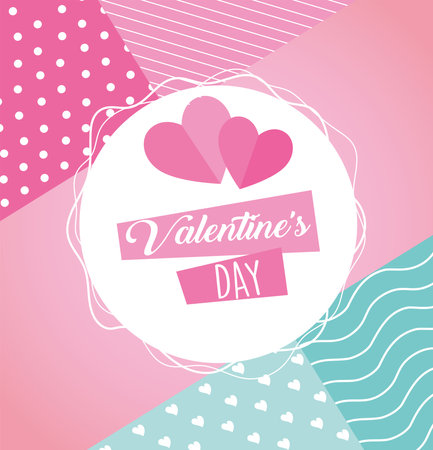 valentines day poster lettering with hearts in circular frame vector illustration designのイラスト素材