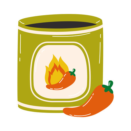 Hot chili pepper sauce can design of spicy vegetable and food theme Vector illustrationのイラスト素材