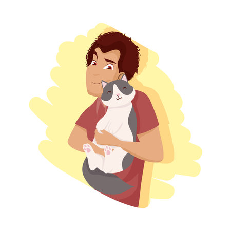 Boy with cat mascot design, Pet animal nature and domestic theme Vector illustrationのイラスト素材