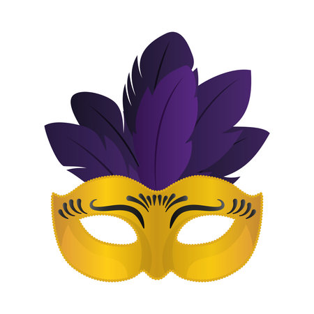 Mardi gras gold mask with feathers design, Party carnival decoration celebration and festival theme Vector illustrationのイラスト素材
