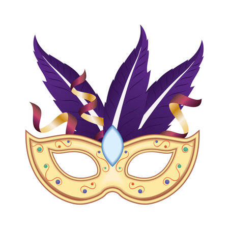 Mardi gras mask with feathers and confetti design, Party carnival decoration celebration and festival theme Vector illustrationのイラスト素材