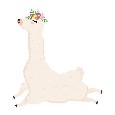 cute alpaca exotic with flowers decoration in head vector illustration designのイラスト素材