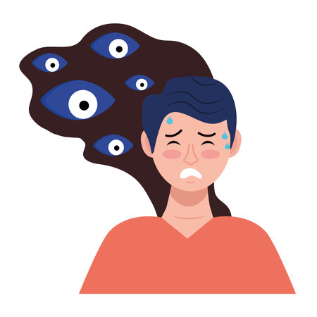 man with bipolar disorder and many eyes character vector illustration designのイラスト素材