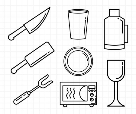 bundle of eight kitchen utensils set line style icons vector illustration designのイラスト素材