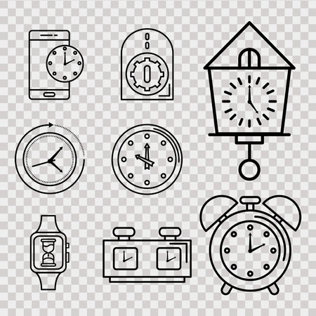 bundle of nine time set line style icons in checkered background vector illustration designのイラスト素材