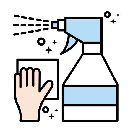 disinfectant splash bottle with hand disinfecting surface line and colors style icon vector illustration designのイラスト素材