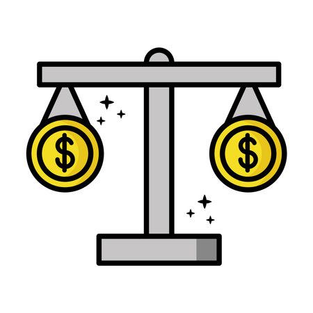 coins money dollars in scale balance financial icons vector illustration designのイラスト素材