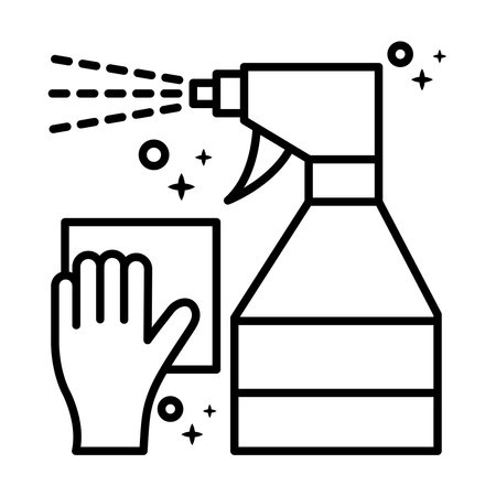disinfectant splash bottle with hand disinfecting surface line style icon vector illustration designのイラスト素材