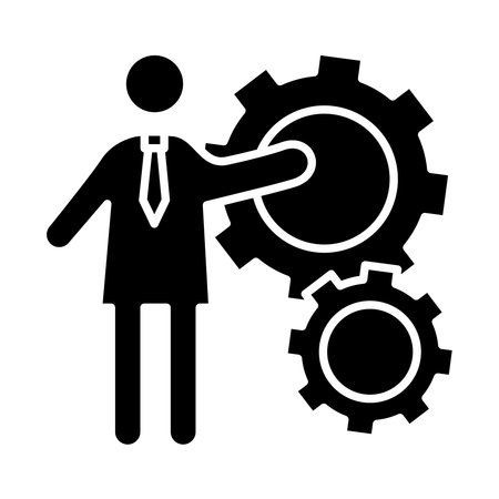 business person coaching with gears settings silhouettes style icon vector illustration designのイラスト素材