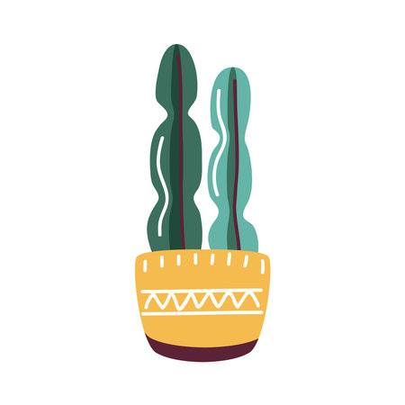 house plant in pot yellow color with decoration, scandinavian style vector illustration designのイラスト素材