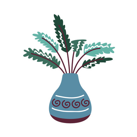 house plant in pot blue color with decoration, scandinavian style vector illustration designのイラスト素材