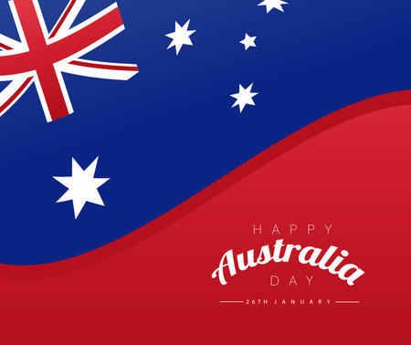 happy australia day lettering over flag emblem vector illustration designのイラスト素材
