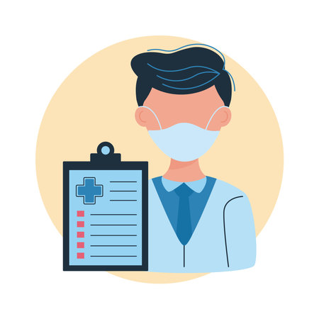 doctor using medical mask for prevention   vector illustration designのイラスト素材