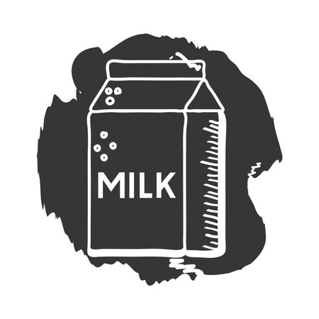 milk box hand draw and block style icon design, Drink dairy beverage breakfast fresh natural healthy product and calcium theme Vector illustrationのイラスト素材
