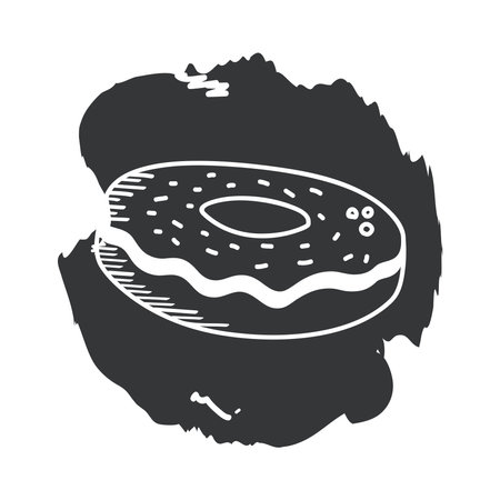 sweet donut hand draw and block style icon design, food and dessert theme Vector illustrationのイラスト素材