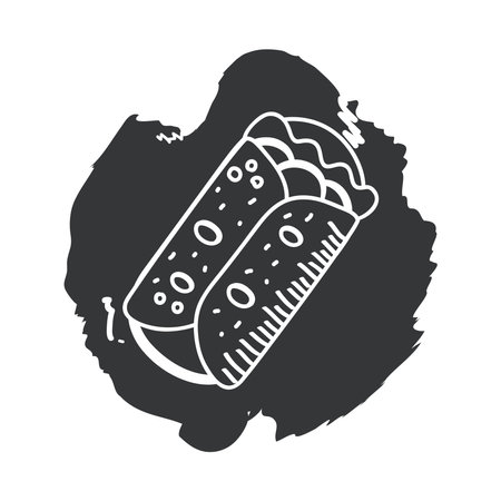 burrito hand draw and block style icon design of food eat restaurant and menu theme Vector illustrationのイラスト素材