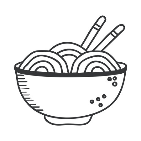 noodles bowl hand draw and line style icon design of food eat restaurant and menu theme Vector illustrationのイラスト素材