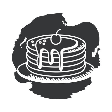 Breakfast pancakes hand draw and block style icon design, food meal and fresh theme Vector illustrationのイラスト素材