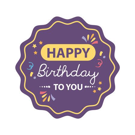 happy birthday badge purple with decoration vector illustration designのイラスト素材